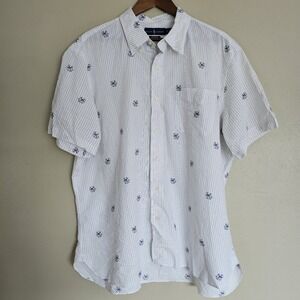 Ralph Lauren Seersucker Shirt XL Anchor Print Short Sleeve Button Down Nautical